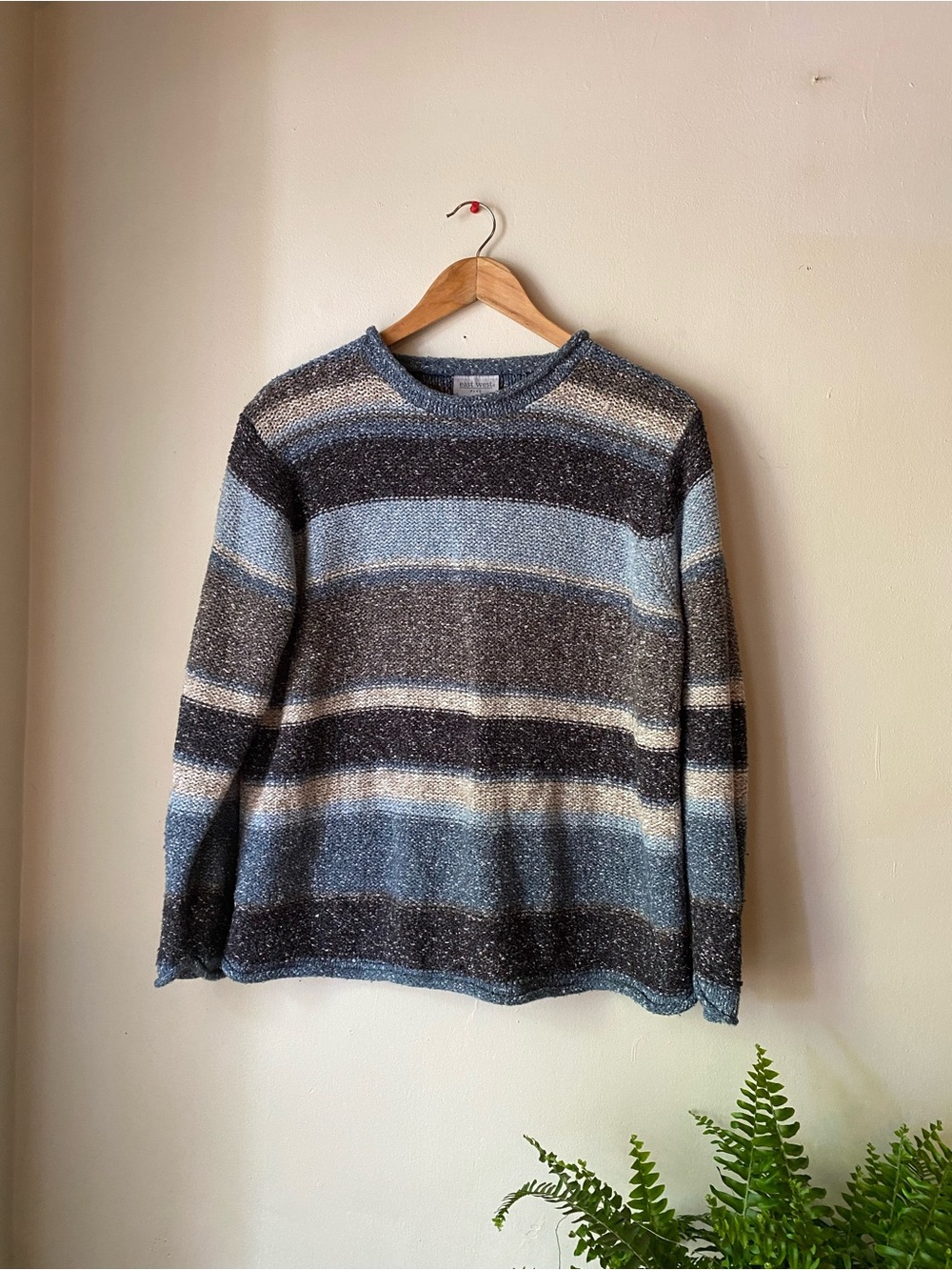 Vintage Striped Roll Neck Sweater - Blue & Gray